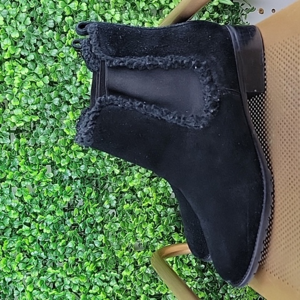 Talbots Womens Tish 100% Suede Leather Shearling Trimmed Ankle Boots Blk Sz 10M